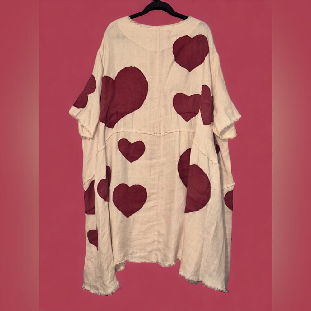 Magnolia Pearl Kimi Koat in Love ❤️ Linen Heart Appliqué Jacket, One Size, Rare - Picture 4 of 14